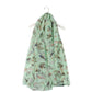Bufanda verde menta con estampado floral y pájaro gorrión, 90 cm x 180 cm