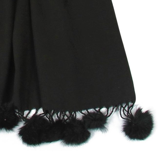 Bufanda con Pom Pom de piel, 60 cm x 170 cm, negra