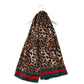 Bufanda con borde verde y rojo, 90 cm x 180 cm, estampado de leopardo, marrón