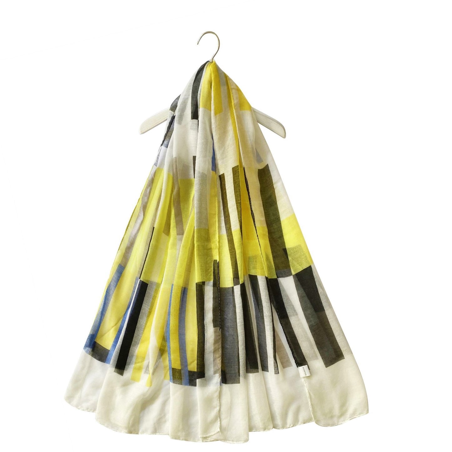 Bufanda negra amarilla con estampado de rectángulo abstracto, 80 cm x 180 cm