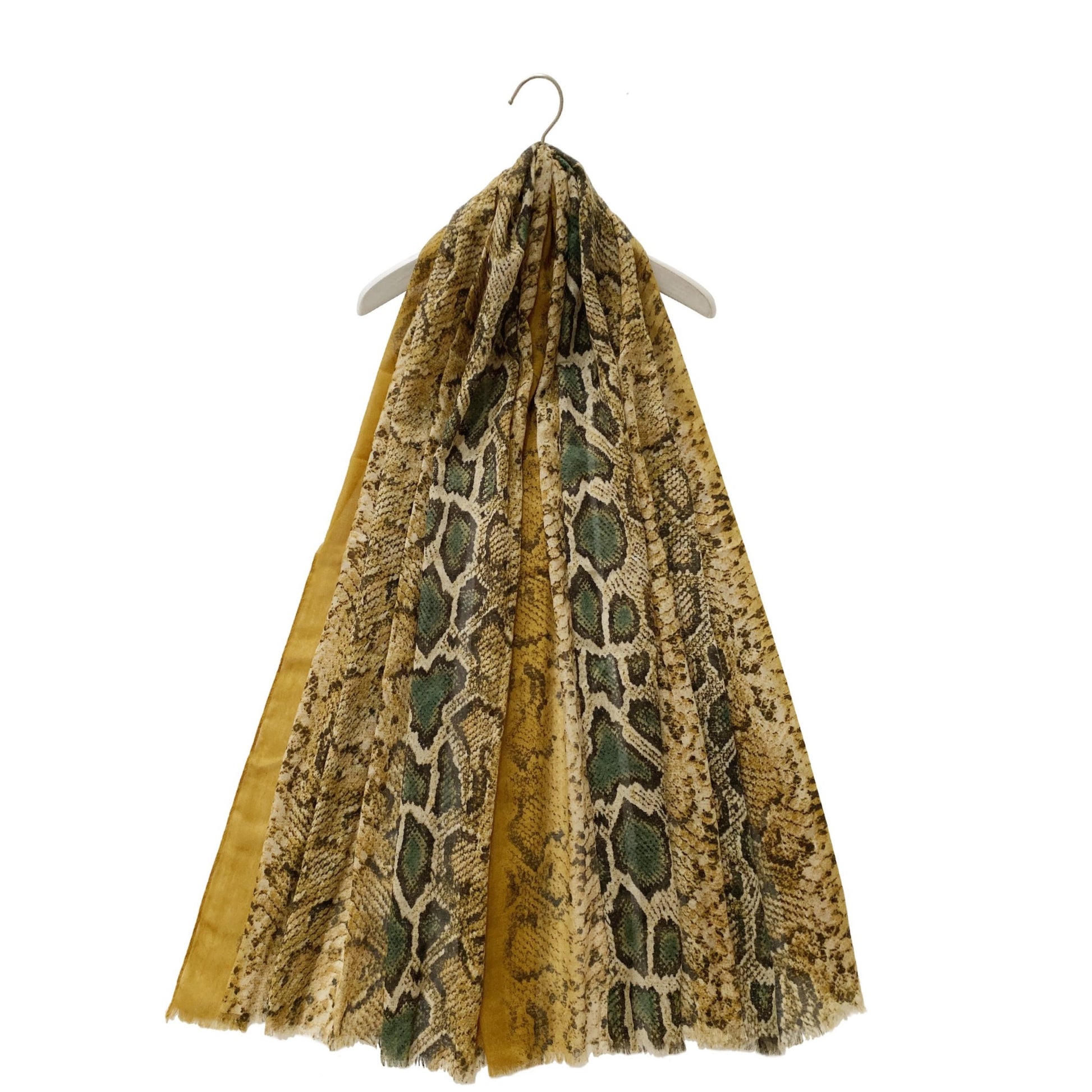 Bufanda amarilla con estampado de serpientes, 90 cm x 190 cm 4 