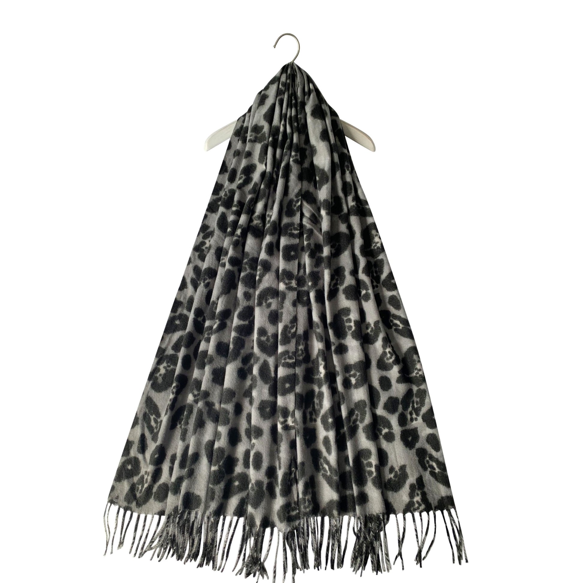 Bufanda de lana, 65 cm x 180 cm, estampado de leopardo, gris 3 