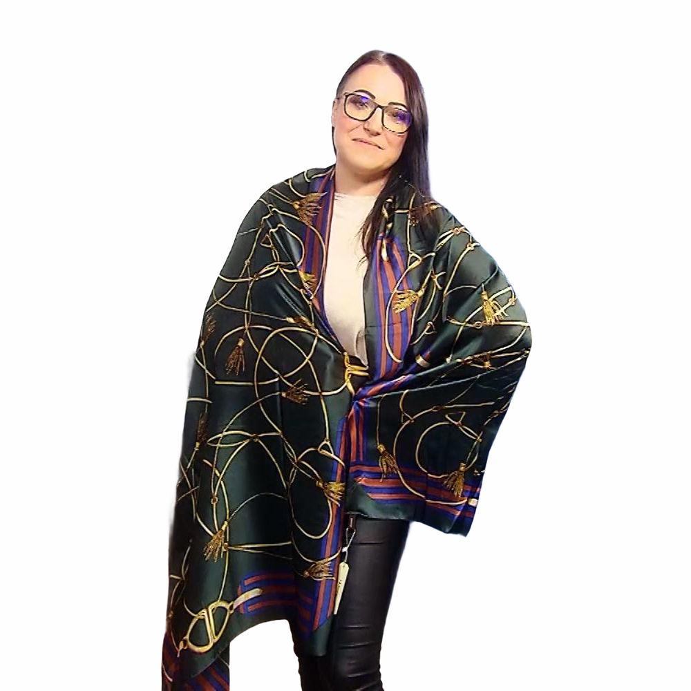 Pañuelo de seda 100% auténtica, 90 cm x 180 cm, verde 2 