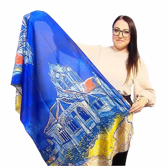 Pañuelo de seda, 70 cm x 180 cm, Van Gogh -The Church At Auvers