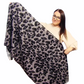 Bufanda de lana, 65 cm x 180 cm, estampado de leopardo, gris