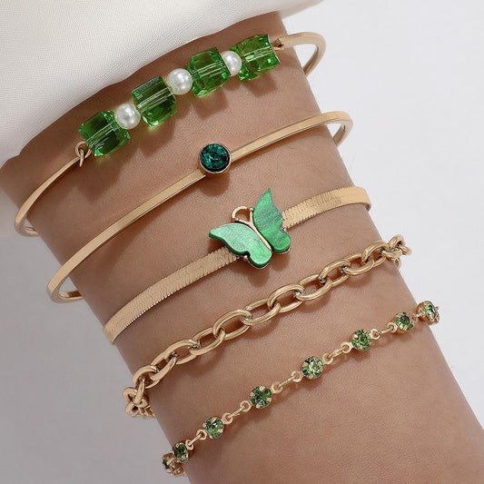Conjunto de Aleación Bañado en Oro con Esmalte y Cristal Emporia® Verde ( Pulsera )