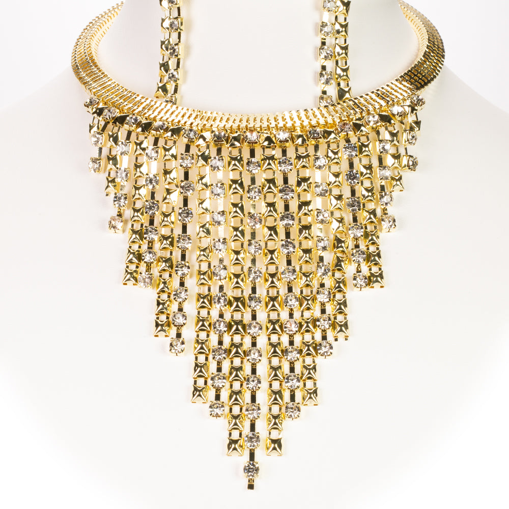 Conjunto de Aleación Bañado en Oro con Cristal Emporia® Blanco ( Collar +Pendientes ) 1 