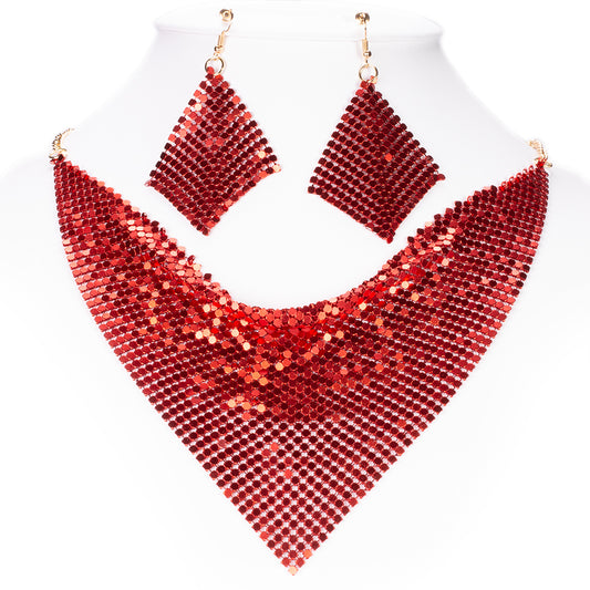 Conjunto de Aleación Bañado en Oro con Cristal Emporia® Rojo (Collar +Pendientes )