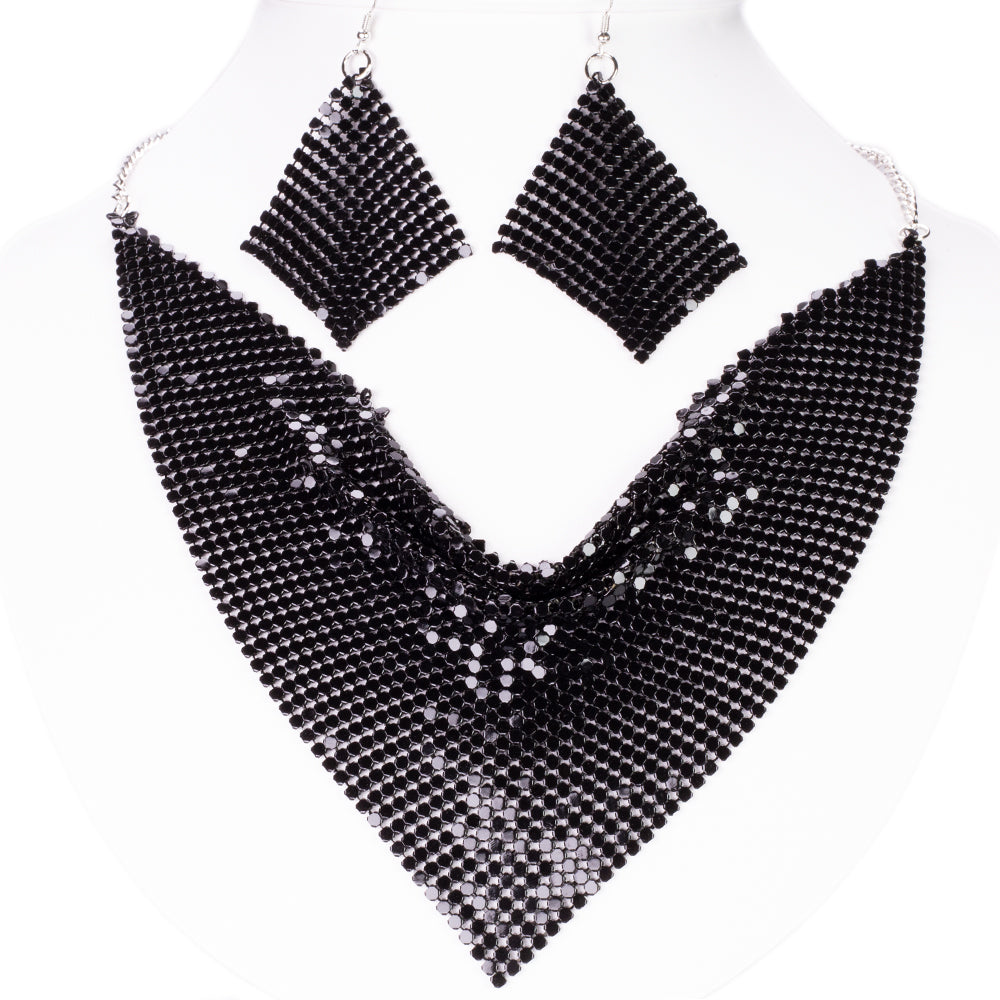Conjunto de Aleación Bañado en Oro con Cristal Emporia® Negro ( Collar +Pendientes ) 1 