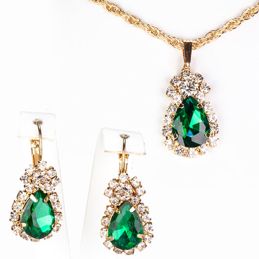 Conjunto de Aleación Bañado en Oro con Cristal Emporia® Verde (Collar +Pendientes +Colgante )