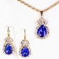 Conjunto de Aleación Bañado en Oro con Cristal Emporia® Azul ( Collar +Pendientes +Colgante )