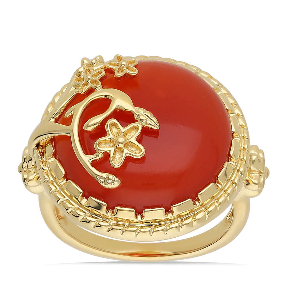 Anillo de Plata Bañada en Oro con Ónice rojo 1 