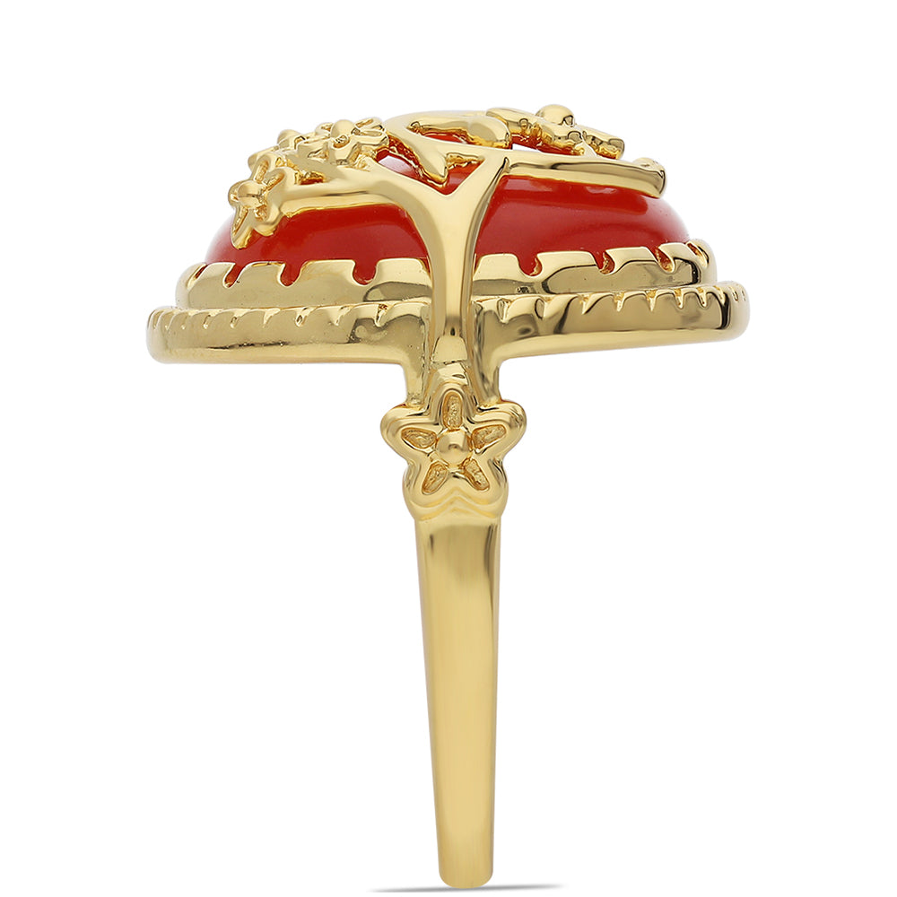 Anillo de Plata Bañada en Oro con Ónice rojo 4 