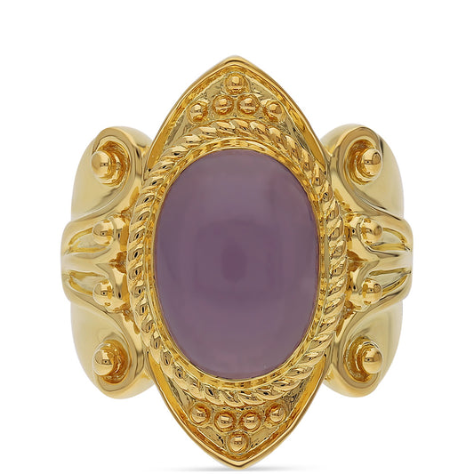 Anillo de Plata Bañada en Oro con Calcedonia lavanda