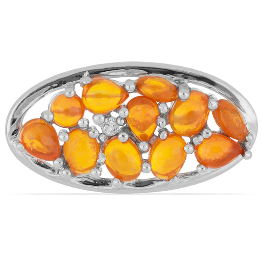 Anillo de Plata con Ópalo Naranja de Lega Dembi y Topacio Blanco