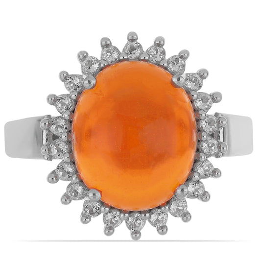 Anillo de Plata con Ópalo Naranja de Lega Dembi y Topacio Blanco