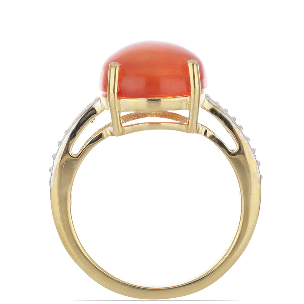 Anillo de Plata Bañada en Oro con Ópalo Naranja de Lega Dembi y Topacio Blanco 3 