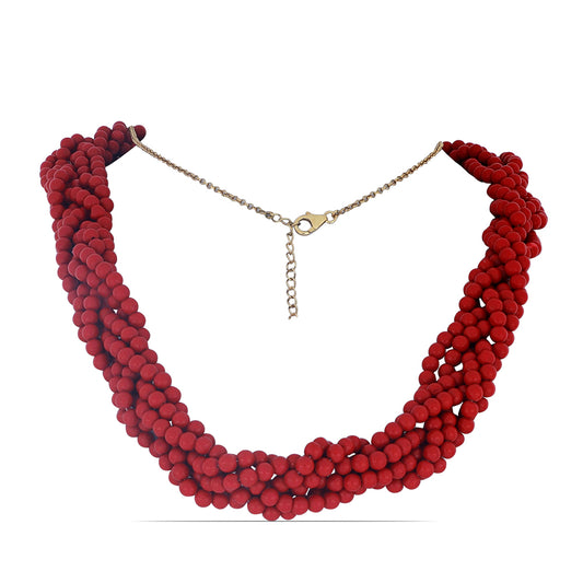 Collar de Plata Bañada en Oro con Coral de Esponja Roja