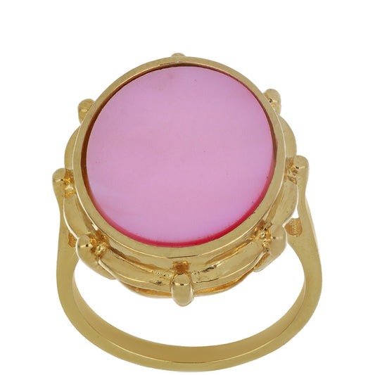 Anillo de Plata Bañada en Oro con Madreperla Rosa