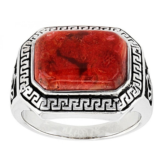 Anillo de Plata Bañada en Oro con Coral de Esponja Roja