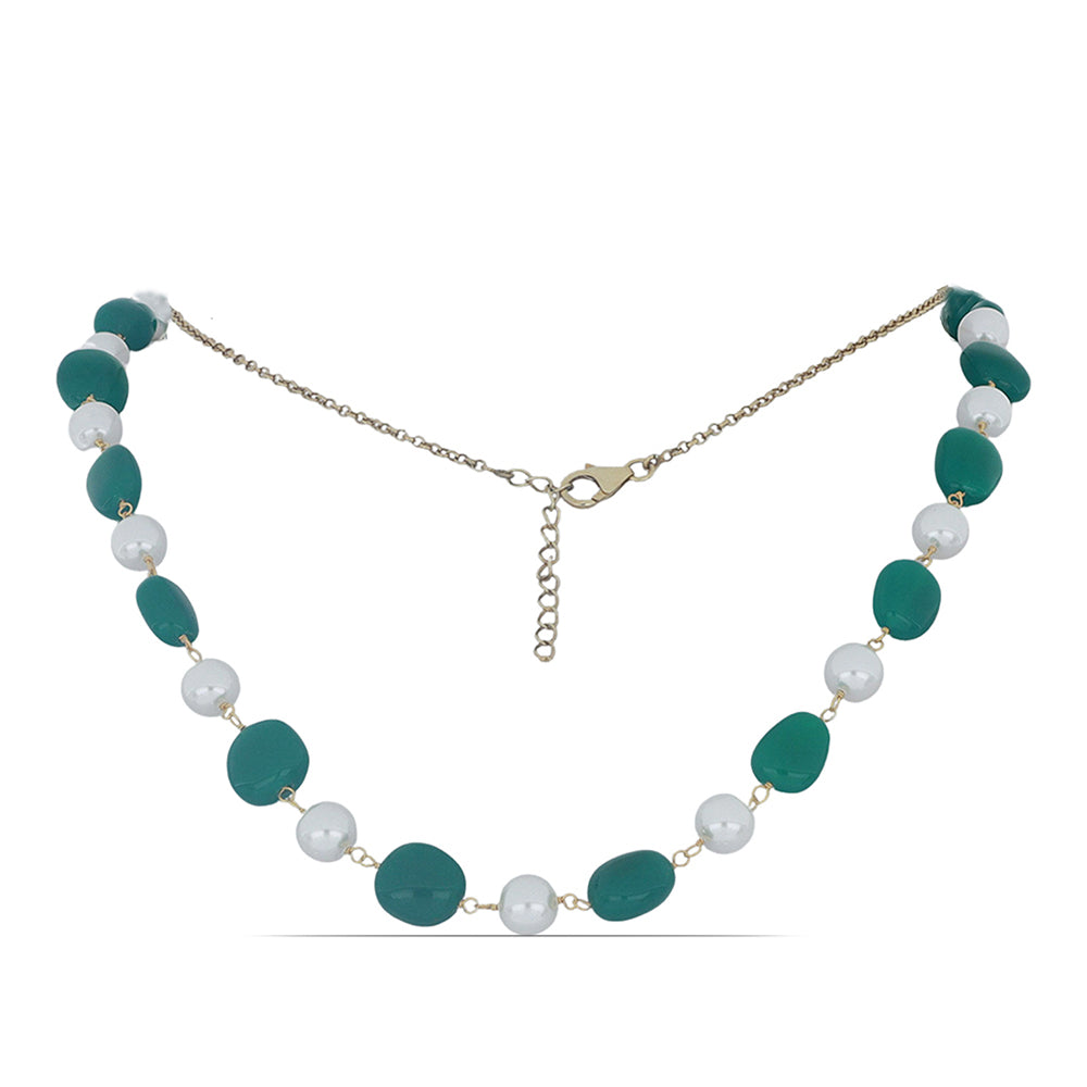 Collar de Plata Bañada en Oro con Ágata Verde y Perla de Agua Dulce 1 