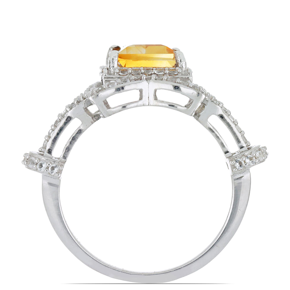 Anillo de Plata con Citrino de los Montes Urales y Topacio Blanco 3 