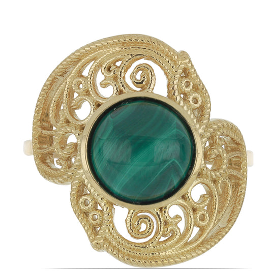 Anillo de Plata Bañada en Oro con Malaquita de Gales