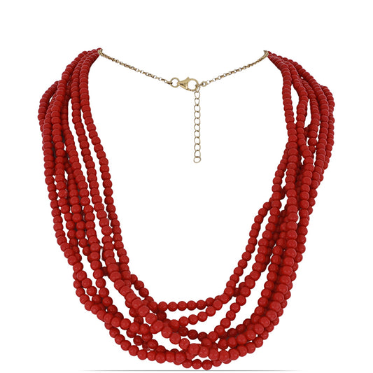 Collar de Plata Bañada en Oro con Coral de Esponja Roja