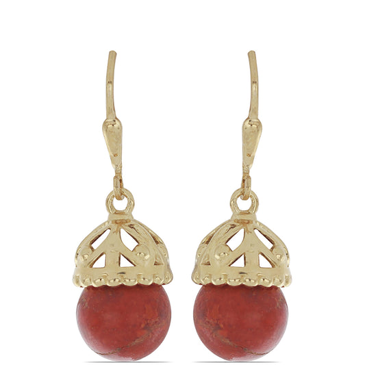 Pendientes de Plata Bañada en Oro con Coral de Esponja Roja