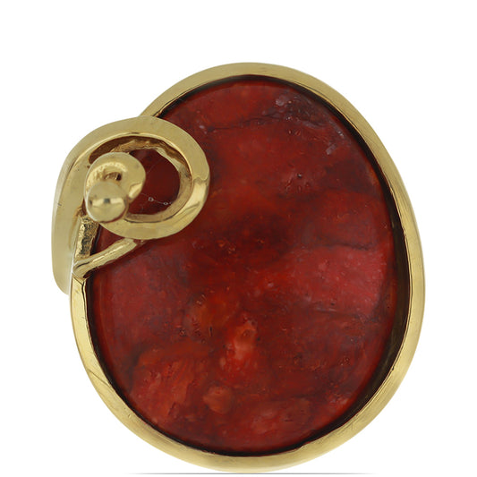 Anillo de Plata Bañada en Oro con Coral de Esponja Roja