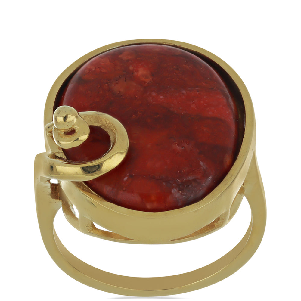 Anillo de Plata Bañada en Oro con Coral de Esponja Roja 2 