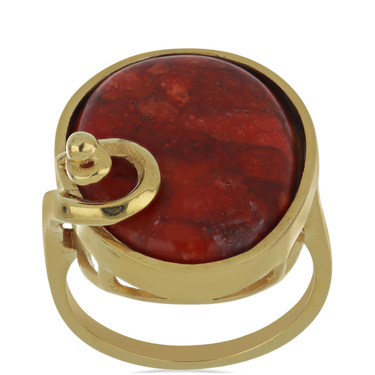 Anillo de Plata Bañada en Oro con Coral de Esponja Roja