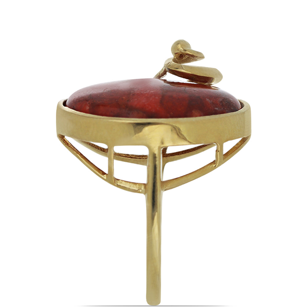 Anillo de Plata Bañada en Oro con Coral de Esponja Roja 4 