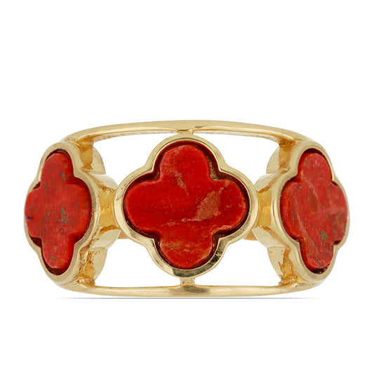 Anillo de Plata Bañada en Oro con Coral de Esponja Roja