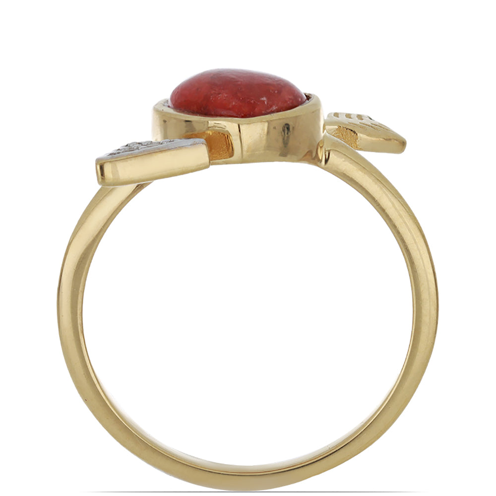 Anillo de Plata Bañada en Oro con Coral de Esponja Roja y Topacio Blanco 3 
