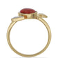 Anillo de Plata Bañada en Oro con Coral de Esponja Roja y Topacio Blanco