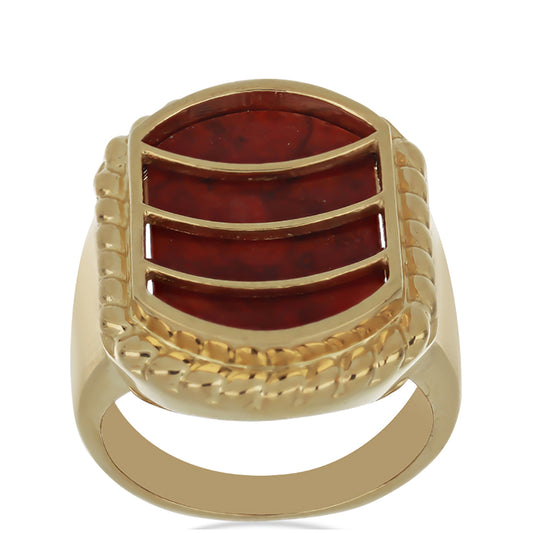 Anillo de Plata Bañada en Oro con Coral de Esponja Roja