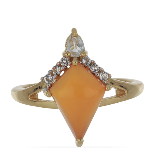 Anillo de Plata Bañada en Oro con Cornalina de Tagebau y Topacio Blanco