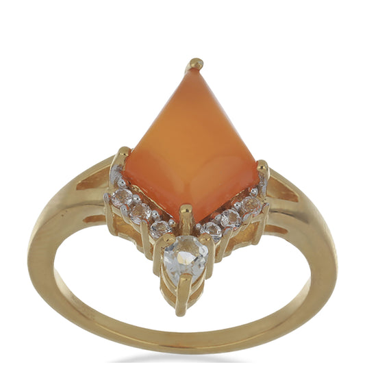 Anillo de Plata Bañada en Oro con Cornalina de Tagebau y Topacio Blanco