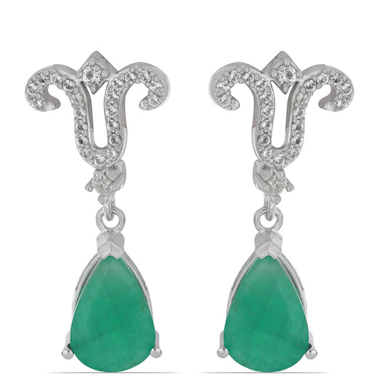 Pendientes de Plata con Esmeralda de Brasil y Topacio Blanco