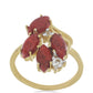 Anillo de Plata Bañada en Oro con Coral de Esponja Roja y Topacio Blanco