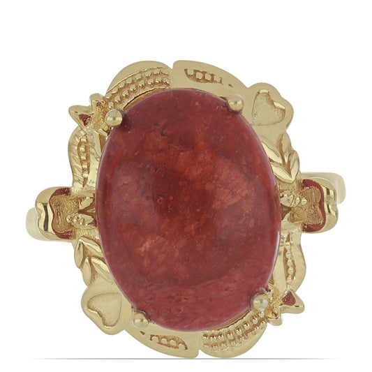 Anillo de Plata Bañada en Oro con Coral de Esponja Roja