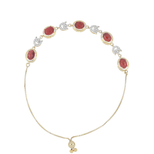 Pulsera de Plata Bañada en Oro con Coral de Esponja Roja y Topacio Blanco