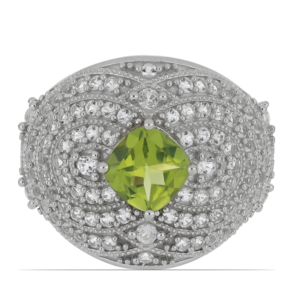 Anillo de Plata con Peridoto de Changbai y Topacio Blanco 1 