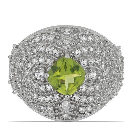 Anillo de Plata con Peridoto de Changbai y Topacio Blanco