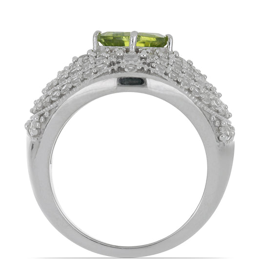 Anillo de Plata con Peridoto de Changbai y Topacio Blanco