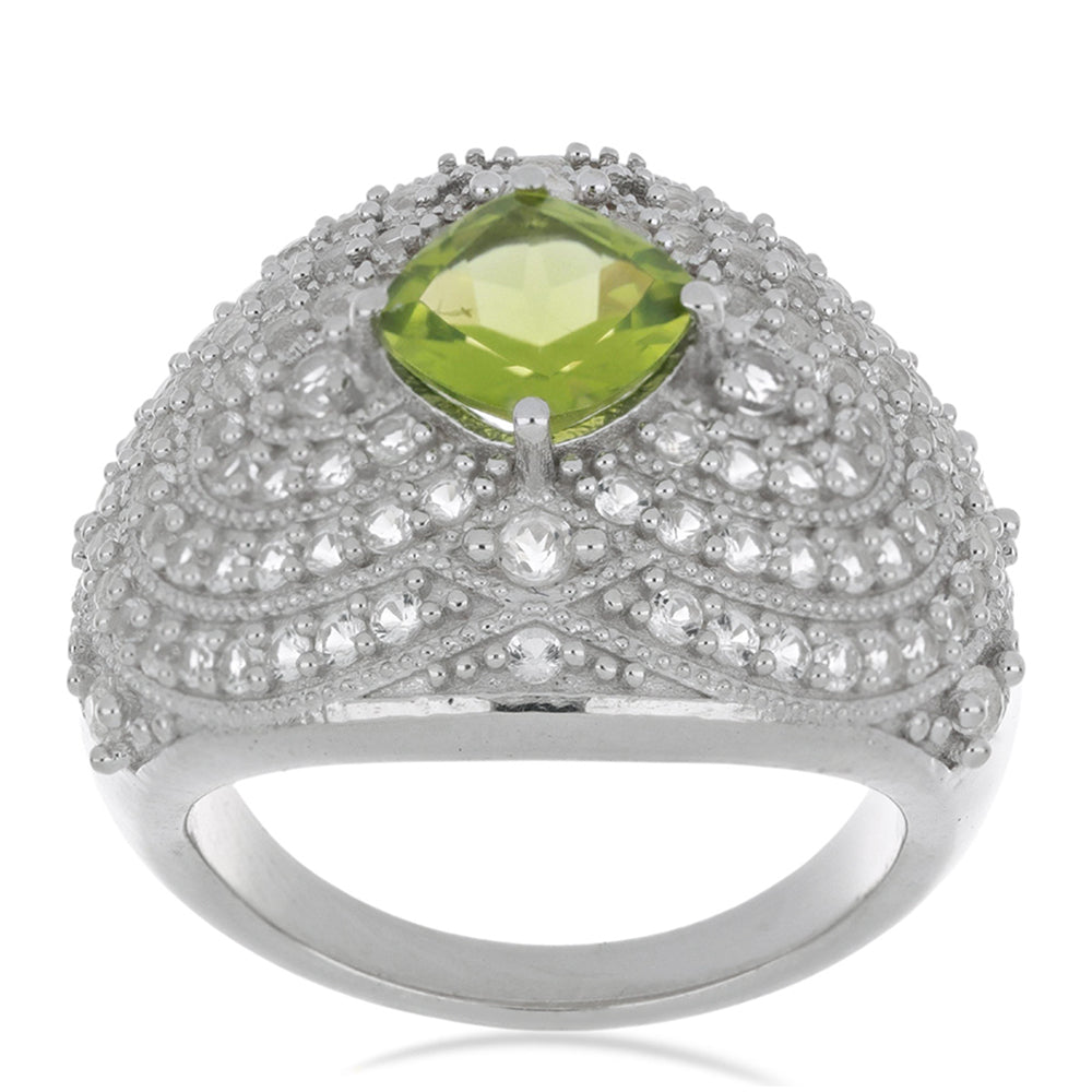 Anillo de Plata con Peridoto de Changbai y Topacio Blanco 3 