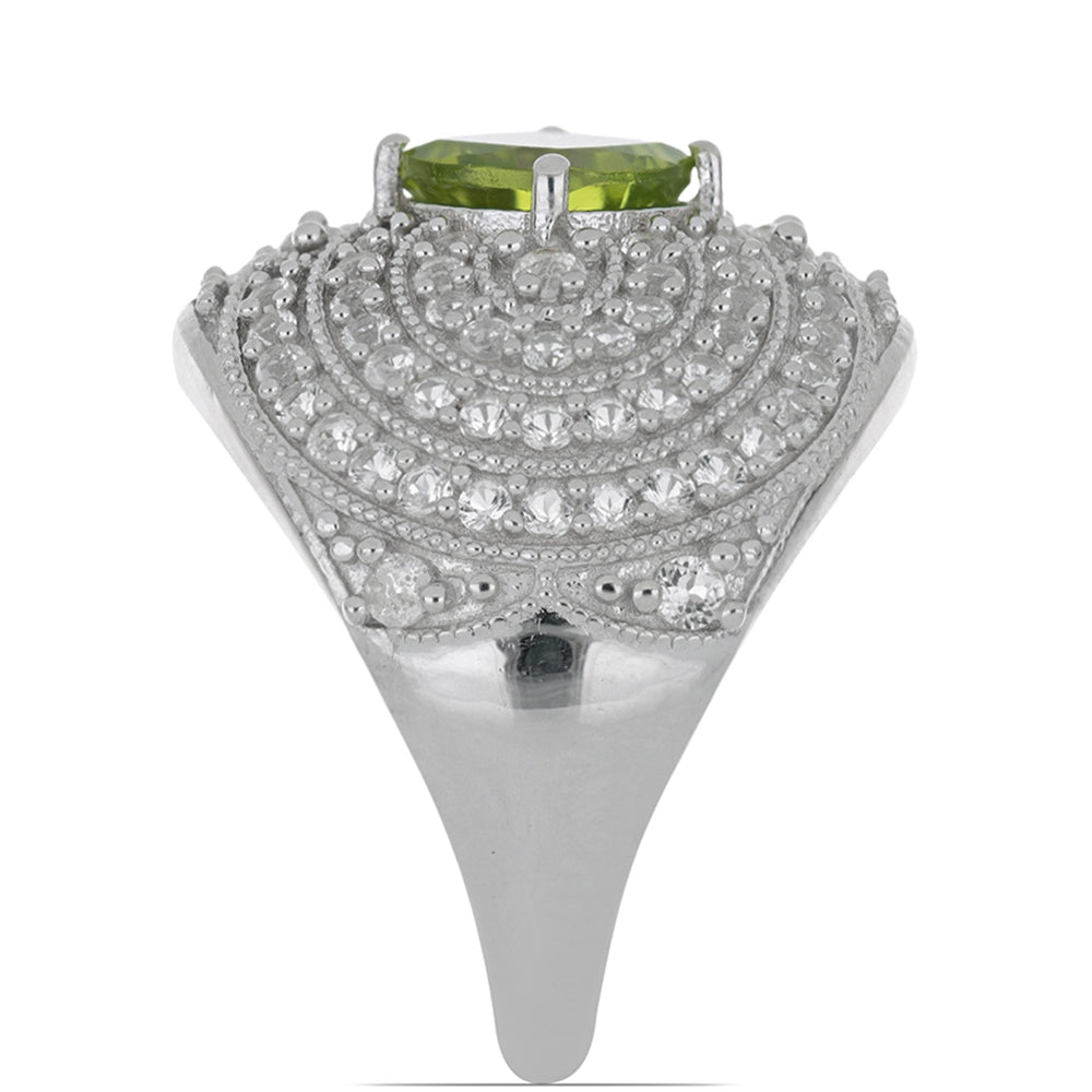 Anillo de Plata con Peridoto de Changbai y Topacio Blanco 4 