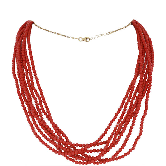 Collar de Plata Bañada en Oro con Coral de Esponja Roja