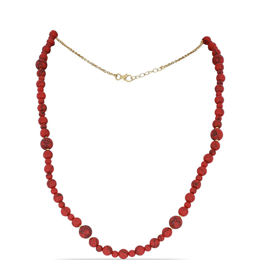 Collar de Plata Bañada en Oro con Coral de Esponja Roja